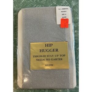 Vintage Hip Hugger Thigh-Hi Stay Up Top Needs No Garter Sz A New Silver Metallic